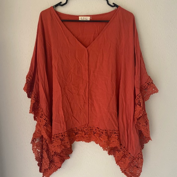 COC Orange / Rust Color Shawl / Top One Size - Picture 2 of 3